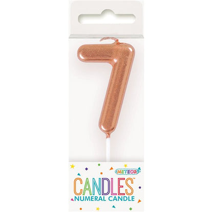 Rose Gold Mini Numeral Pick Candle - 7 - The Party Marketplace
