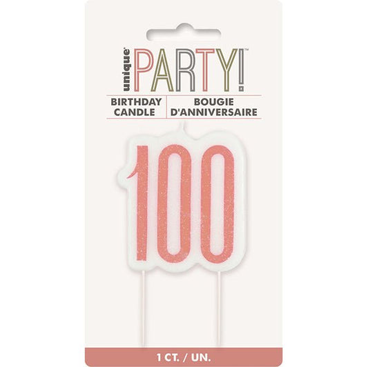 Rose Gold Numeral Pick Candle - 100 - The Party Marketplace