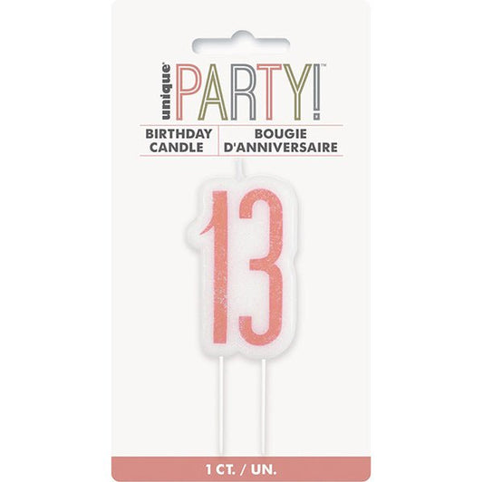 Rose Gold Numeral Pick Candle - 13 - The Party Marketplace