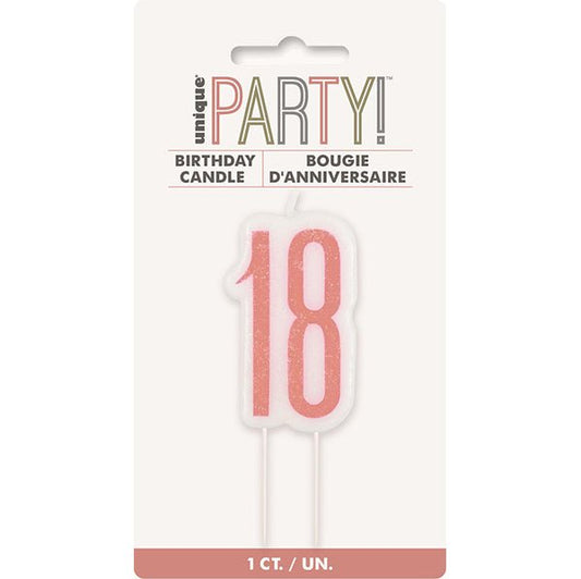 Rose Gold Numeral Pick Candle - 18 - The Party Marketplace