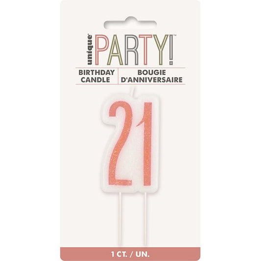 Rose Gold Numeral Pick Candle - 21 - The Party Marketplace