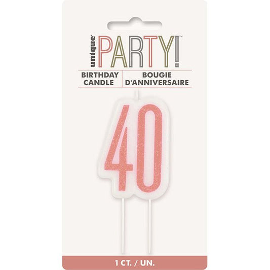 Rose Gold Numeral Pick Candle - 40 - The Party Marketplace