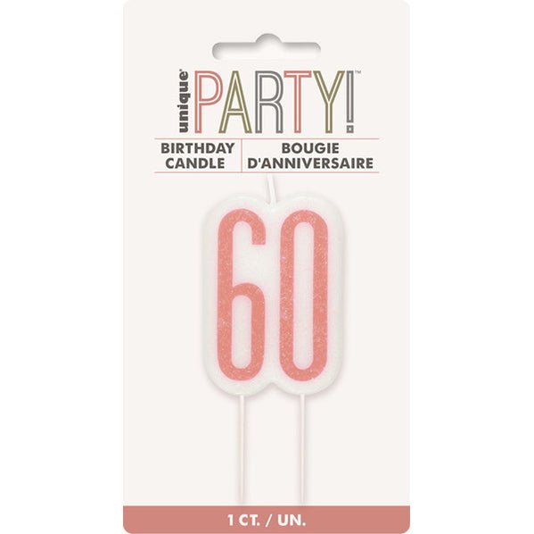 Rose Gold Numeral Pick Candle - 60 - The Party Marketplace