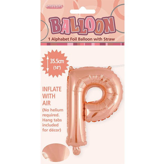 Rose Gold "P" Letter Foil Balloon (35cm) - The Party Marketplace