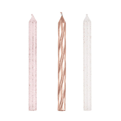 Rose Gold & Rose Gold Glitter Assorted Spiral Candles (Pack of 24) - The Party Marketplace