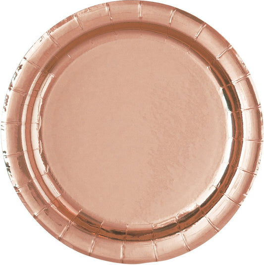 Rose Gold Round Paper Plates 23cm (Pack of 8) - The Party Marketplace