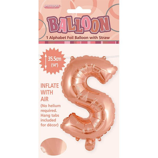 Rose Gold "S" Letter Foil Balloon (35cm) - The Party Marketplace