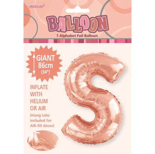 Rose Gold "S" Letter Foil Balloon (86cm) - The Party Marketplace