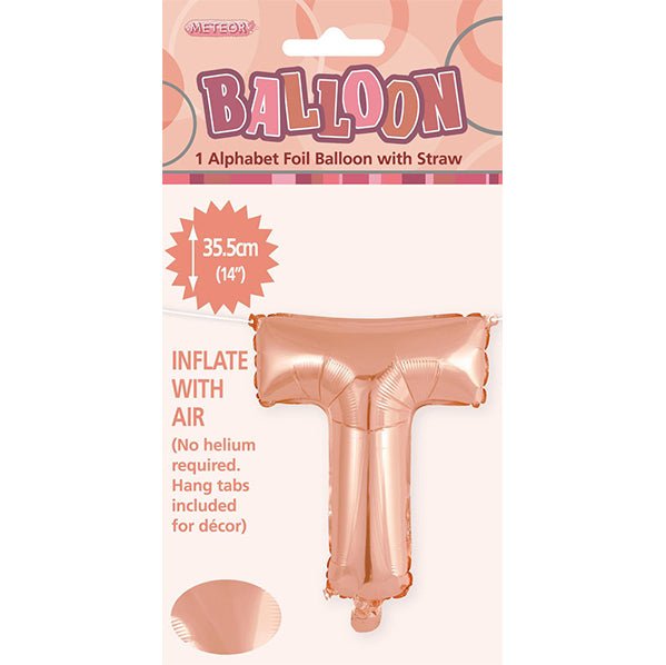 Rose Gold "T" Letter Foil Balloon (35cm) - The Party Marketplace