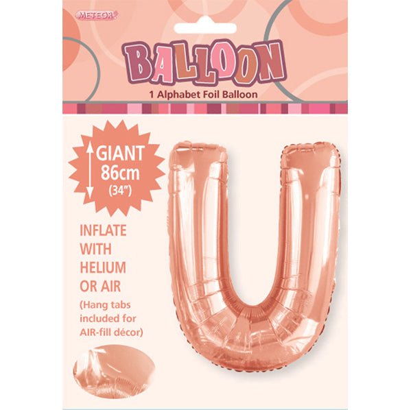 Rose Gold "U" Letter Foil Balloon (86cm) - The Party Marketplace