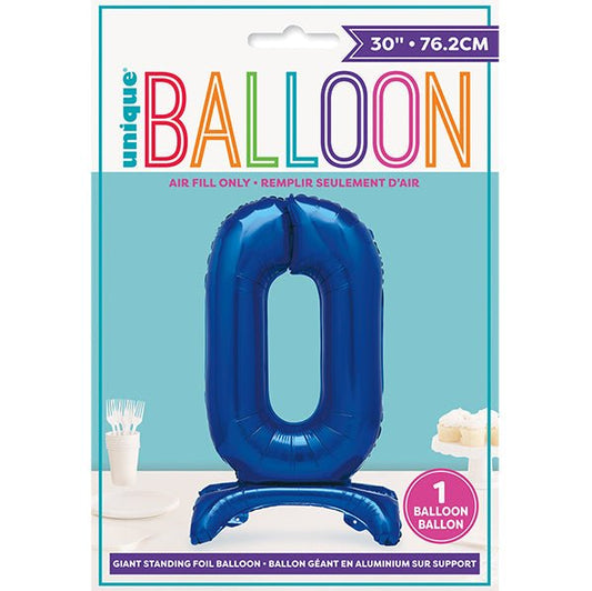 Royal Blue "0" Giant Standing Numeral Foil Balloon (76cm) - The Party Marketplace