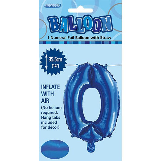 Royal Blue "0" Numeral Foil Balloon (35cm) - The Party Marketplace