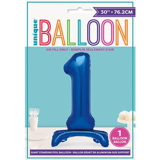 Royal Blue "1" Giant Standing Numeral Foil Balloon (76cm) - The Party Marketplace