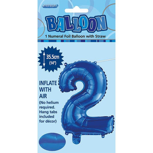 Royal Blue "2" Numeral Foil Balloon (35cm) - The Party Marketplace