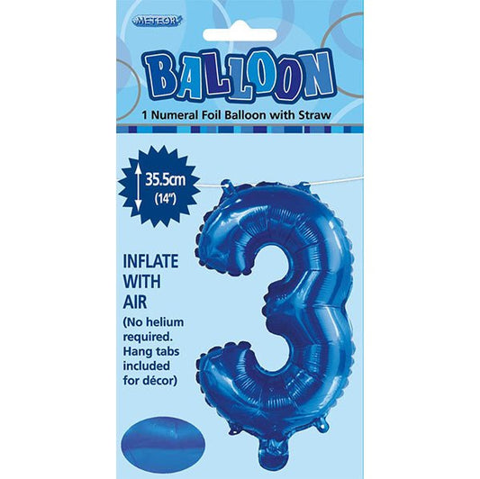Royal Blue "3" Numeral Foil Balloon (35cm) - The Party Marketplace