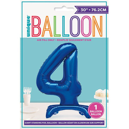 Royal Blue "4" Giant Standing Numeral Foil Balloon (76cm) - The Party Marketplace