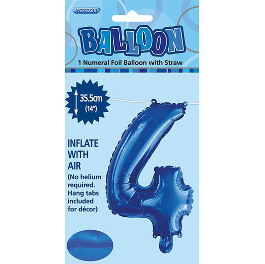 Royal Blue "4" Numeral Foil Balloon (35cm) - The Party Marketplace