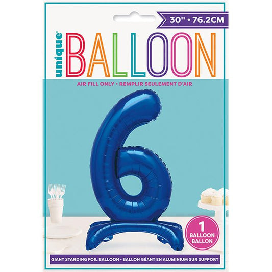 Royal Blue "6" Giant Standing Numeral Foil Balloon (76cm) - The Party Marketplace