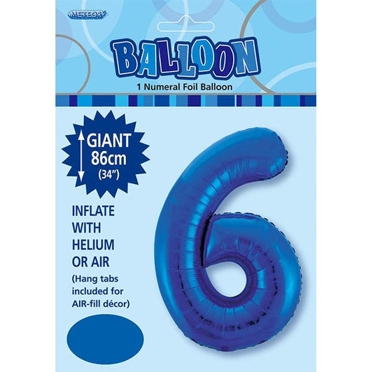 Royal Blue "6" Numeral Foil Balloon (86cm) - The Party Marketplace