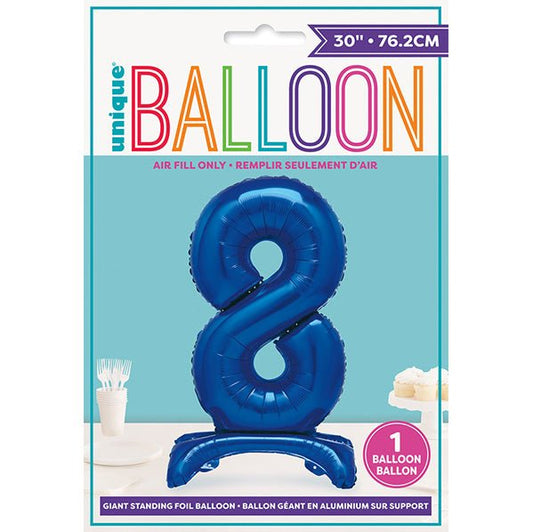 Royal Blue "8" Giant Standing Numeral Foil Balloon (76cm) - The Party Marketplace