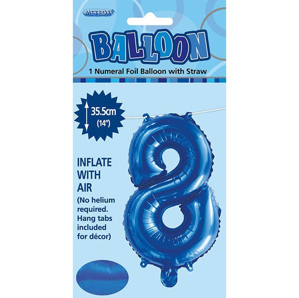 Royal Blue "8" Numeral Foil Balloon (35cm) - The Party Marketplace