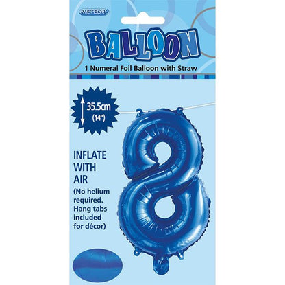 Royal Blue "8" Numeral Foil Balloon (35cm) - The Party Marketplace