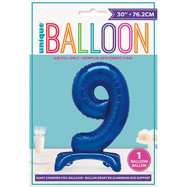 Royal Blue "9" Giant Standing Numeral Foil Balloon (76cm) - The Party Marketplace