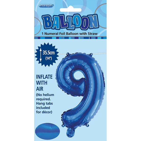 Royal Blue "9" Numeral Foil Balloon (35cm) - The Party Marketplace