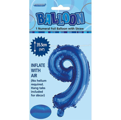 Royal Blue "9" Numeral Foil Balloon (35cm) - The Party Marketplace