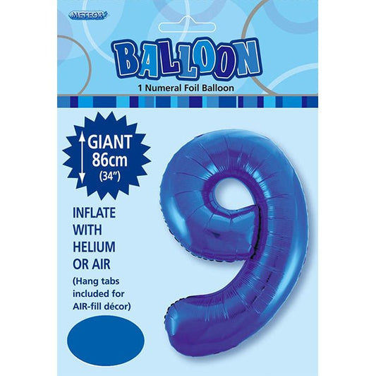 Royal Blue "9" Numeral Foil Balloon (86cm) - The Party Marketplace