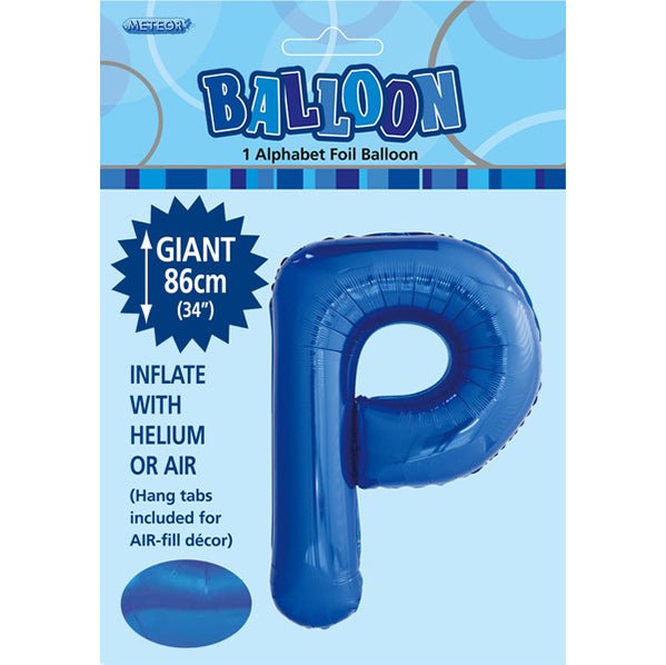Royal Blue "P" Letter Foil Balloon (86cm) - The Party Marketplace