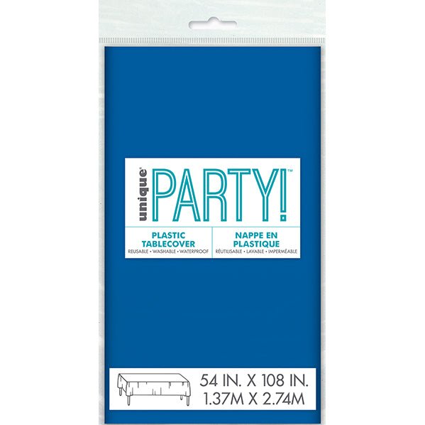Royal Blue Rectangular Plastic Tablecover 137cm x 274cm - The Party Marketplace