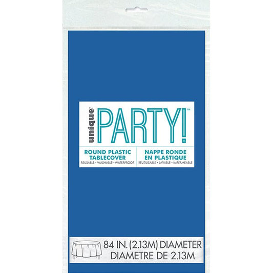 Royal Blue Round Plastic Tablecover 213cm - The Party Marketplace