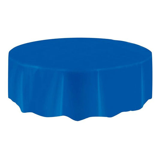Royal Blue Round Plastic Tablecover 213cm - The Party Marketplace