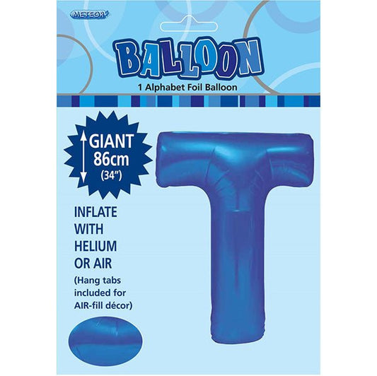 Royal Blue "T" Letter Foil Balloon (86cm) - The Party Marketplace