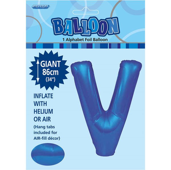 Royal Blue "V" Letter Foil Balloon (86cm) - The Party Marketplace
