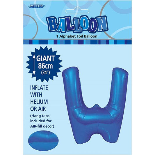 Royal Blue "W" Letter Foil Balloon (86cm) - The Party Marketplace