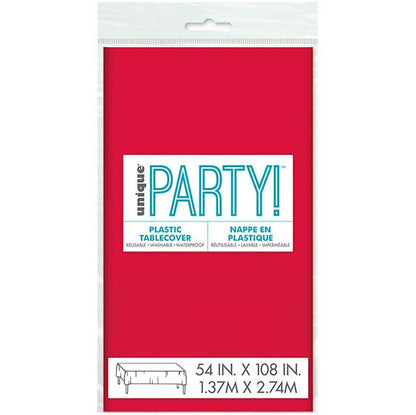 Ruby Red Rectangular Plastic Tablecover 137cm x 274cm - The Party Marketplace