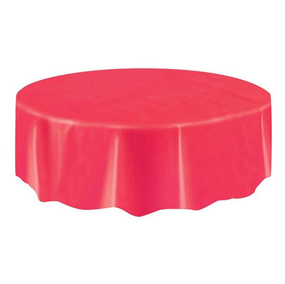 Ruby Red Round Plastic Tablecover 213cm - The Party Marketplace