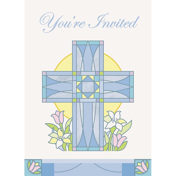 Sacred Cross Blue Invitations (Pack of 8) - The Party Marketplace