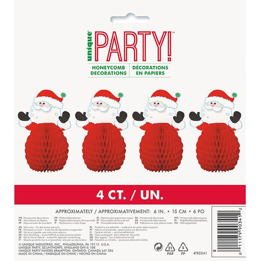 Santa Mini Honeycomb Decorations (Pack of 4) - The Party Marketplace