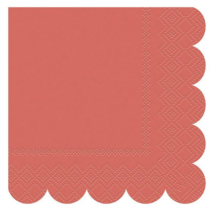 Scalloped Edge Beverage Napkins - Assorted Colours - Brown, Peach & Coral (Pack of 16) - The Party Marketplace