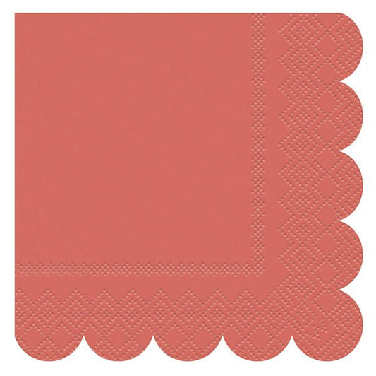 Scalloped Edge Beverage Napkins - Assorted Colours - Brown, Peach & Coral (Pack of 16) - The Party Marketplace