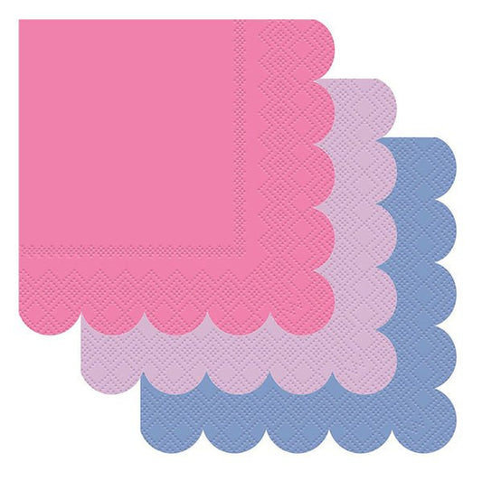 Scalloped Edge Beverage Napkins - Assorted Colours - Lilac, Purple & Pink (Pack of 16) - The Party Marketplace