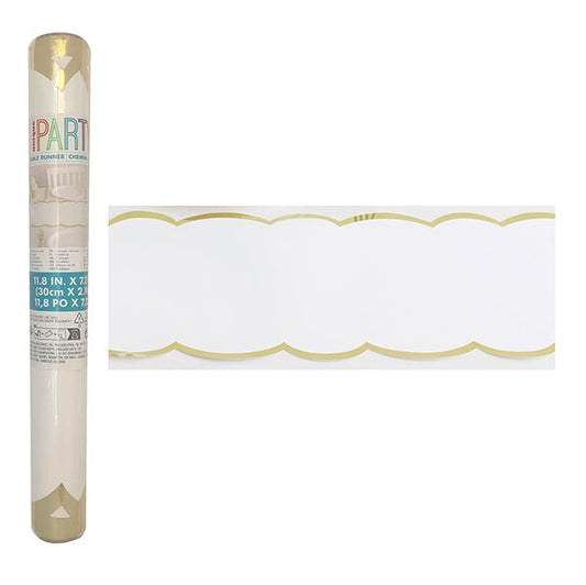 Scalloped Gold & White Foil Stamped Paper Table Runner (2.19m x 30cm) - The Party Marketplace