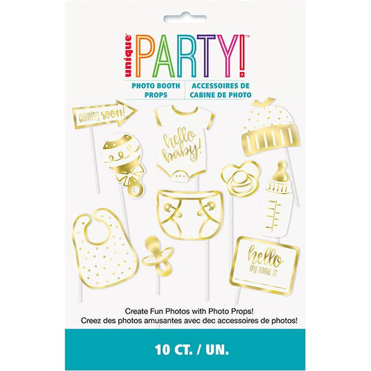 Selfie Photo Props - Hello Baby Foil Stamped (Pack of 10) - The Party Marketplace