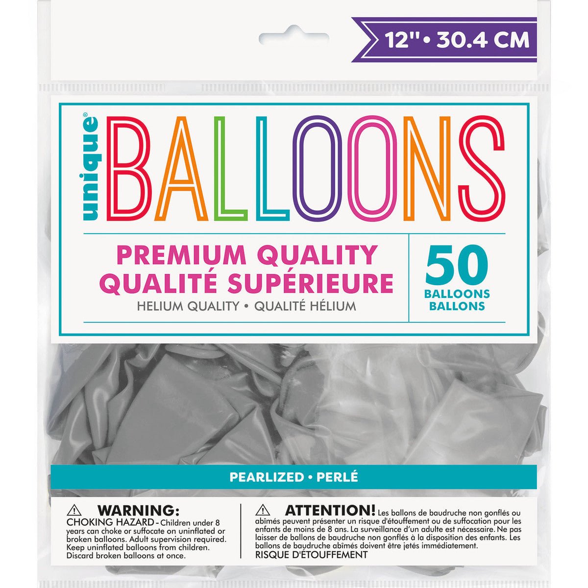 Shimmering Silver Pearl Premium Balloons 30cm (Pack of 50) - The Party Marketplace