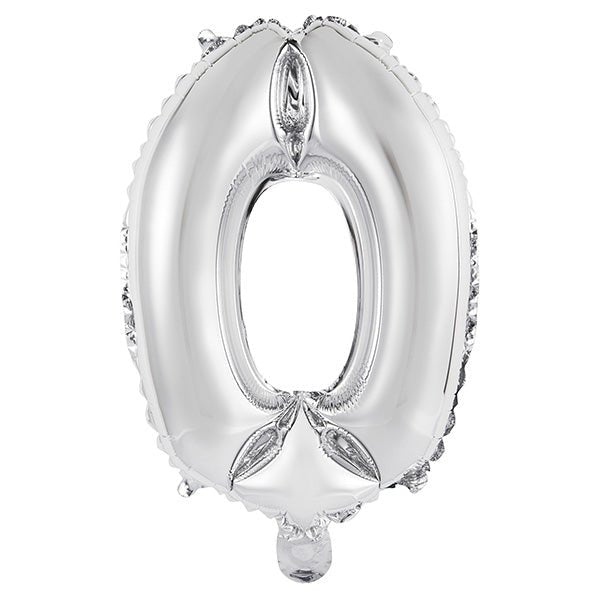 Silver "0" Numeral Foil Balloon (35cm) - The Party Marketplace