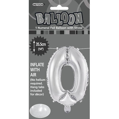 Silver "0" Numeral Foil Balloon (35cm) - The Party Marketplace