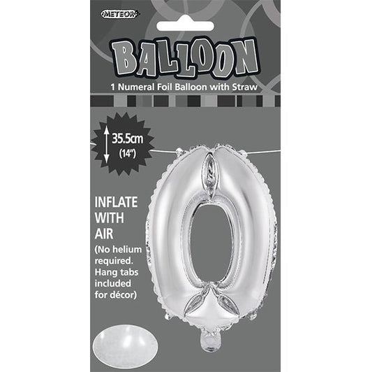Silver "0" Numeral Foil Balloon (35cm) - The Party Marketplace